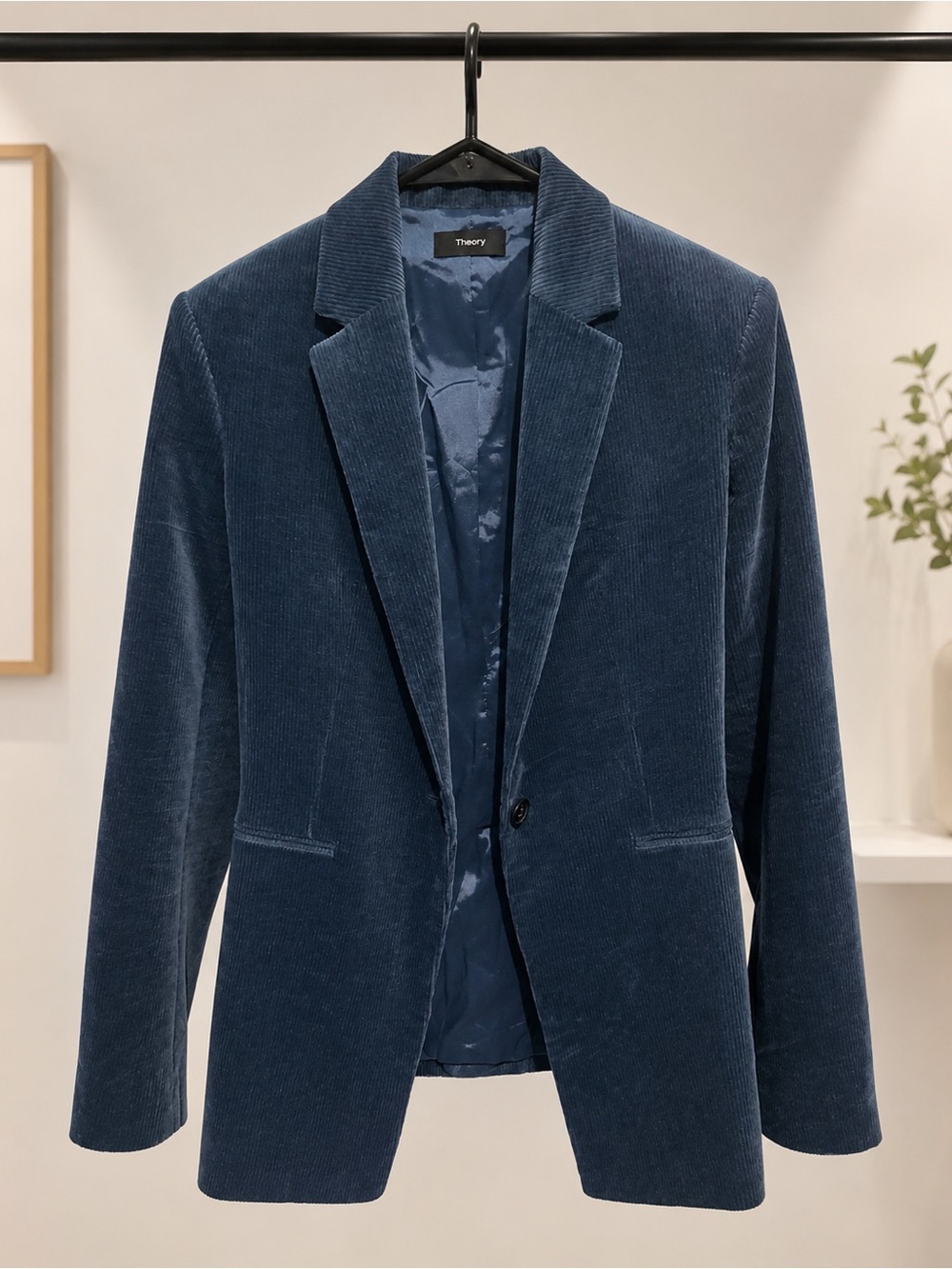 NWT Theory Power JKT 2 Modern Corduroy Blazer Metal Blue Size 4 $495